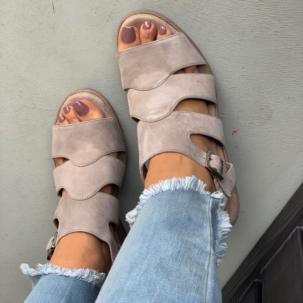 Ash Grey Peep Toe Platform Wedge Sandal - Picture 3 of 5